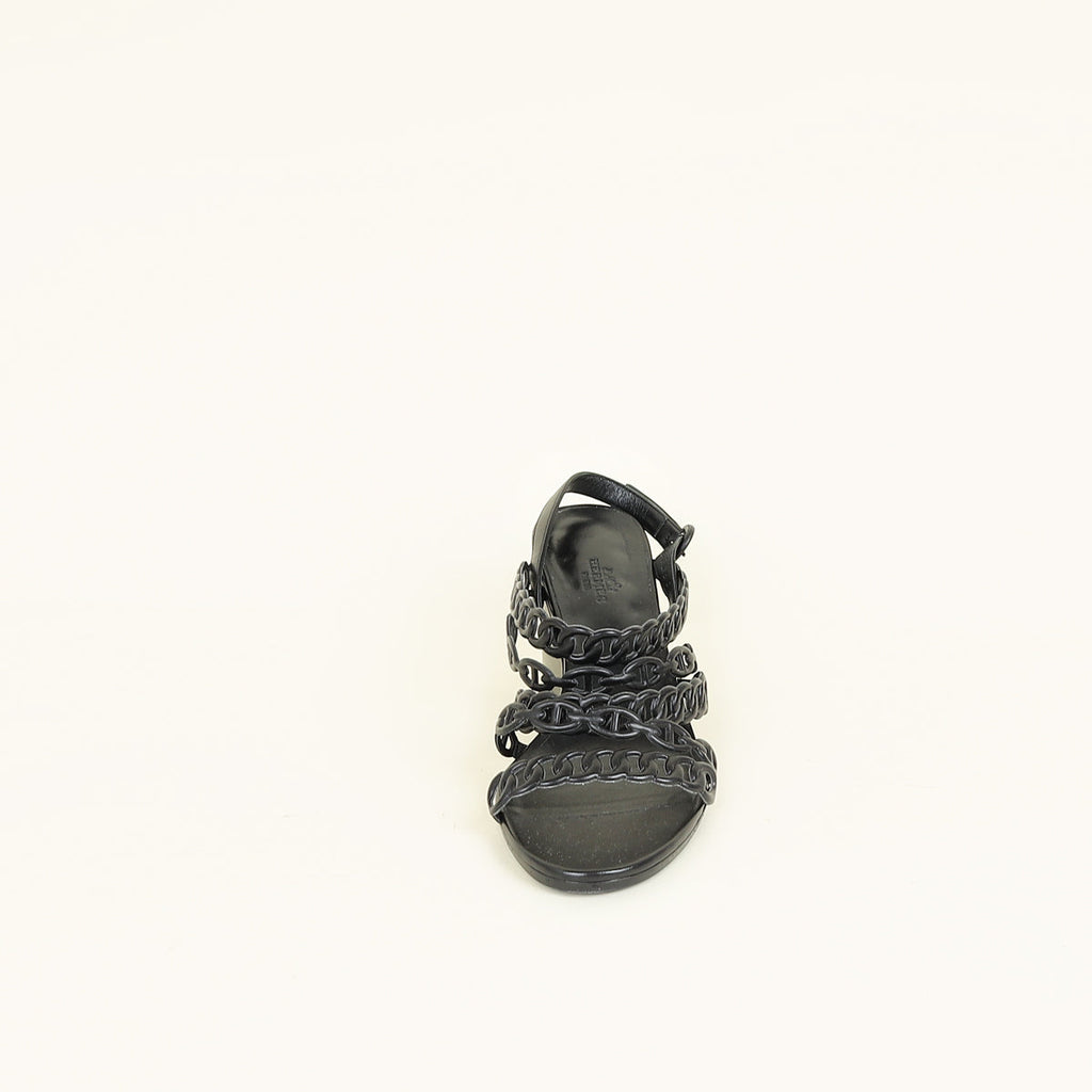 Hermes Black Romanza Sandals 39