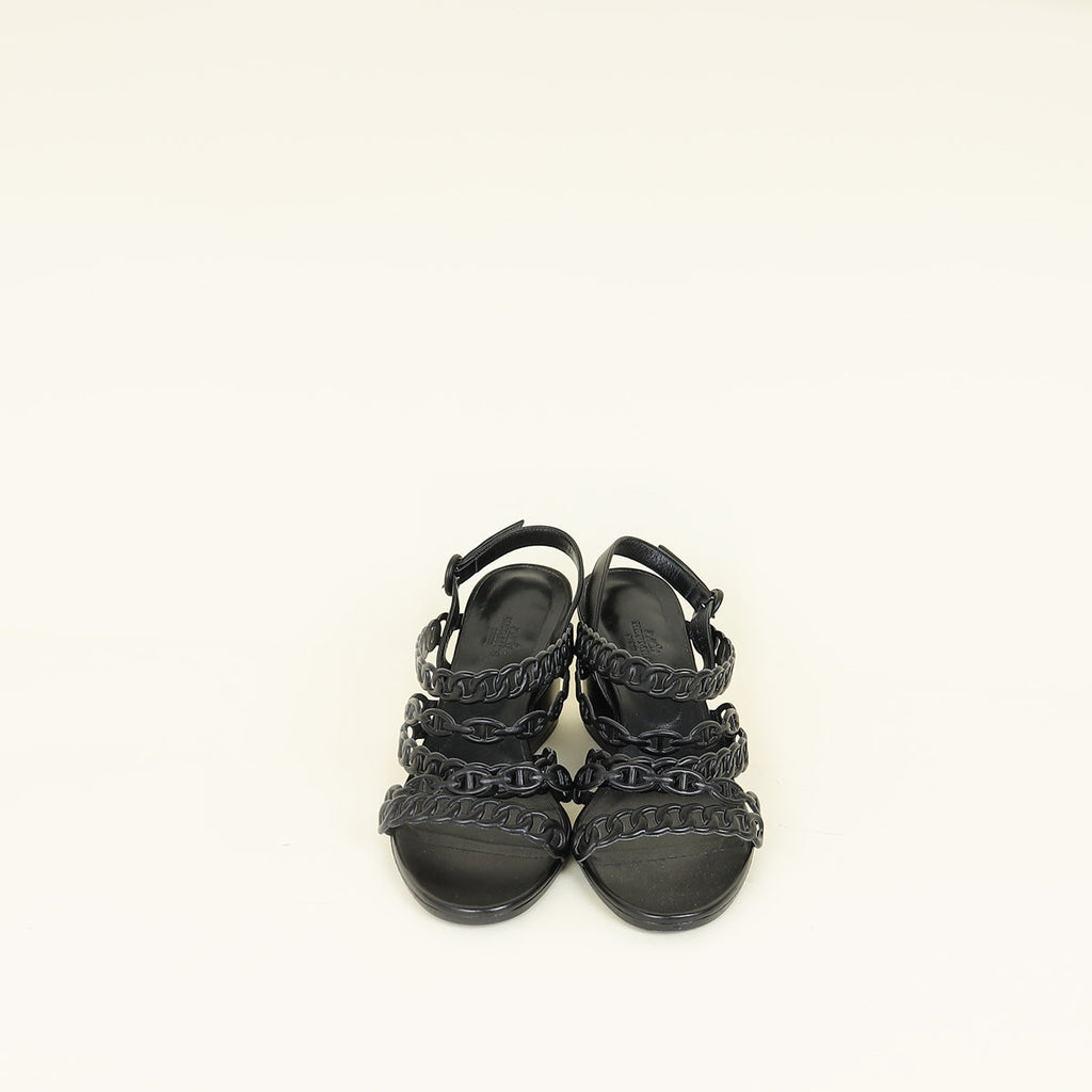 Hermes Black Romanza Sandals 39