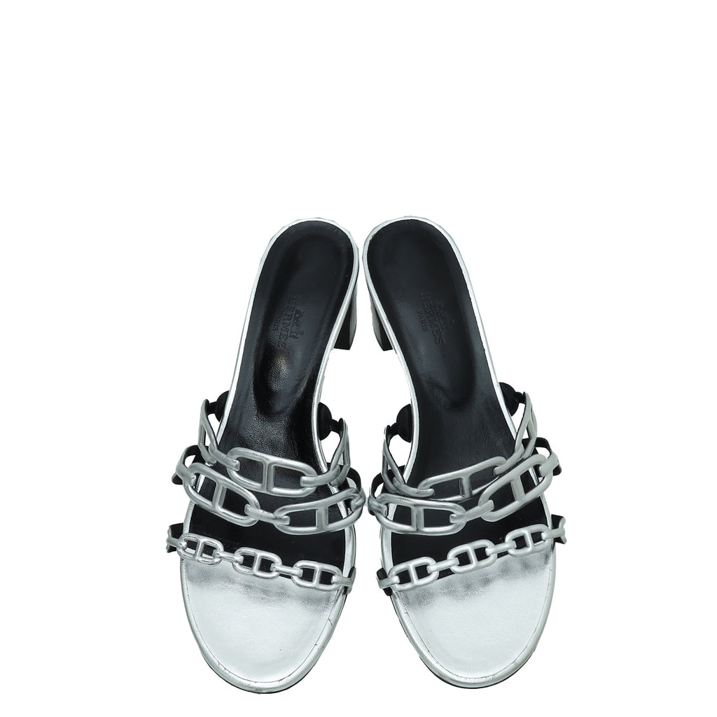 Hermes Gris Argente Tandem Sandal 39
