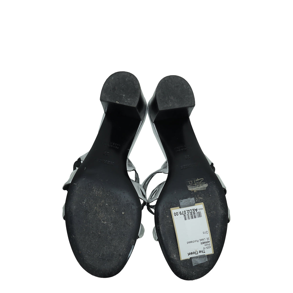 Hermes Gris Argente Tandem Sandal 39