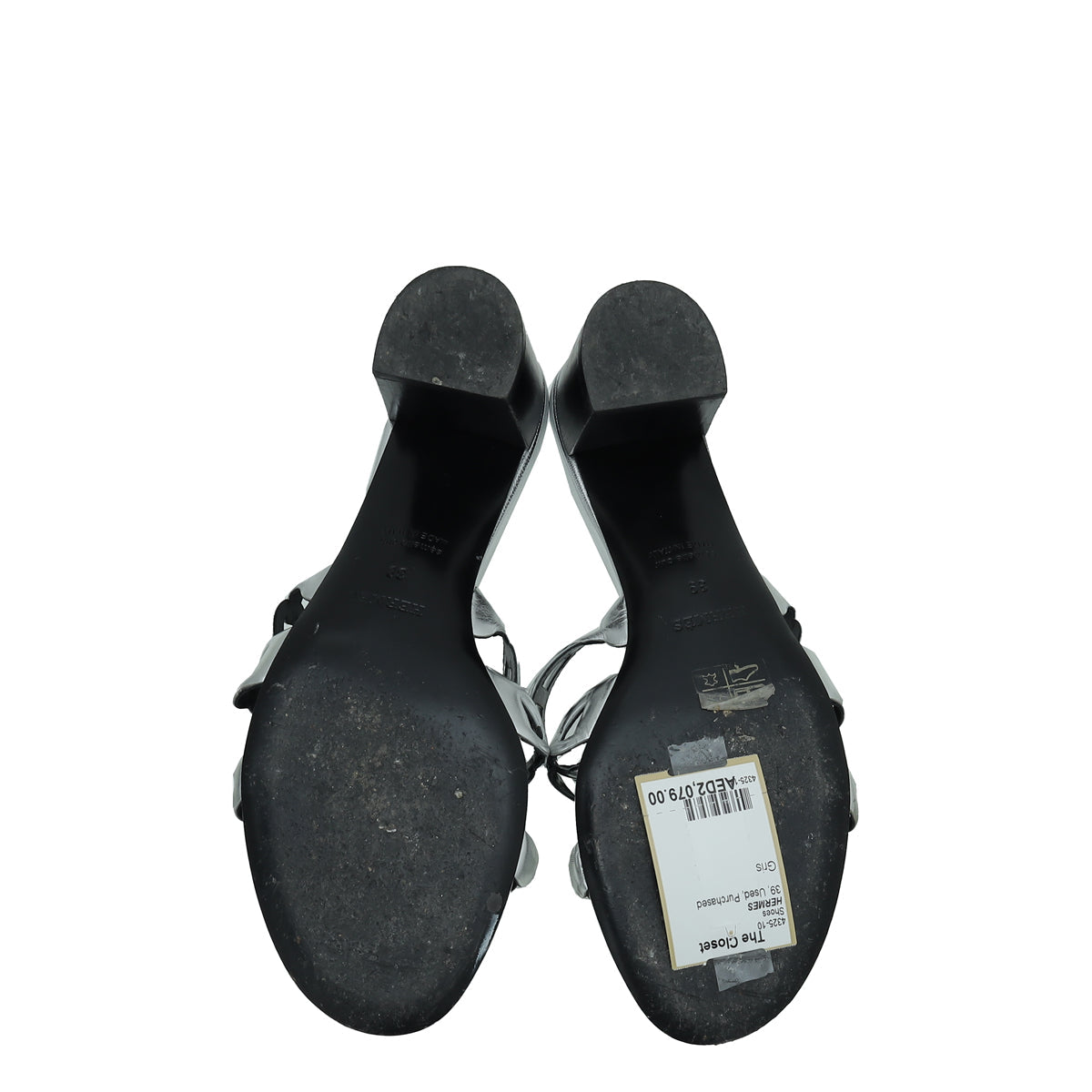 Hermes Gris Argente Tandem Sandal 39