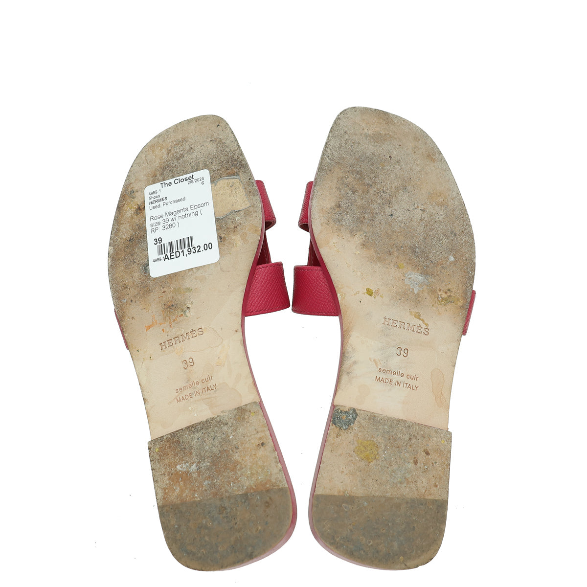 Hermes Rose Magenta Oran Sandal 39