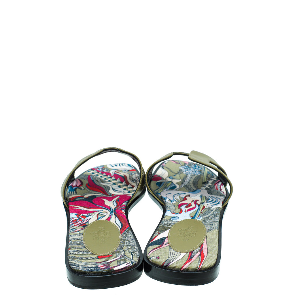 Hermes Vert Veronese Oran "Fantaisie Botanique" Printed Sandal 39