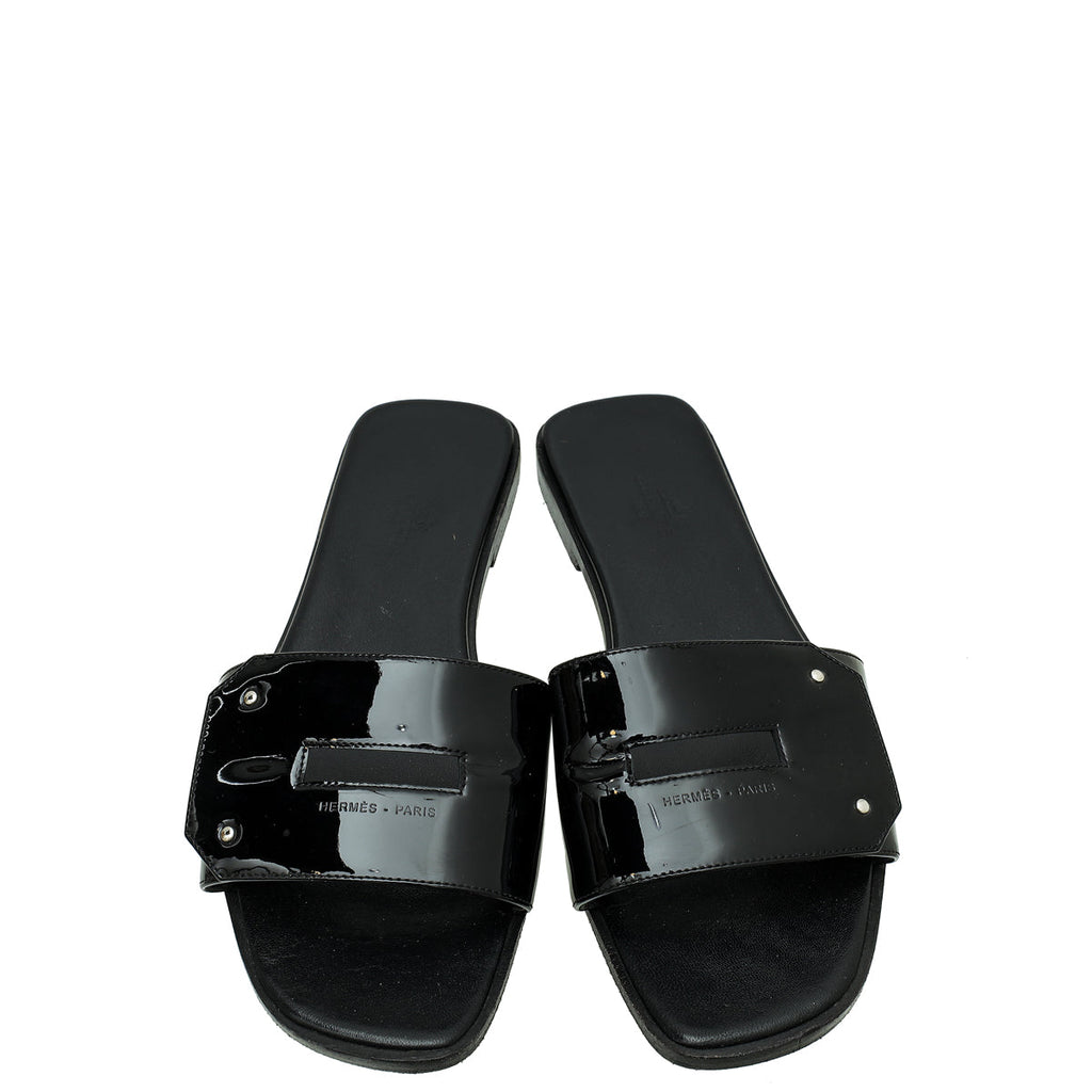 Hermes Noir View Slide Sandals 39