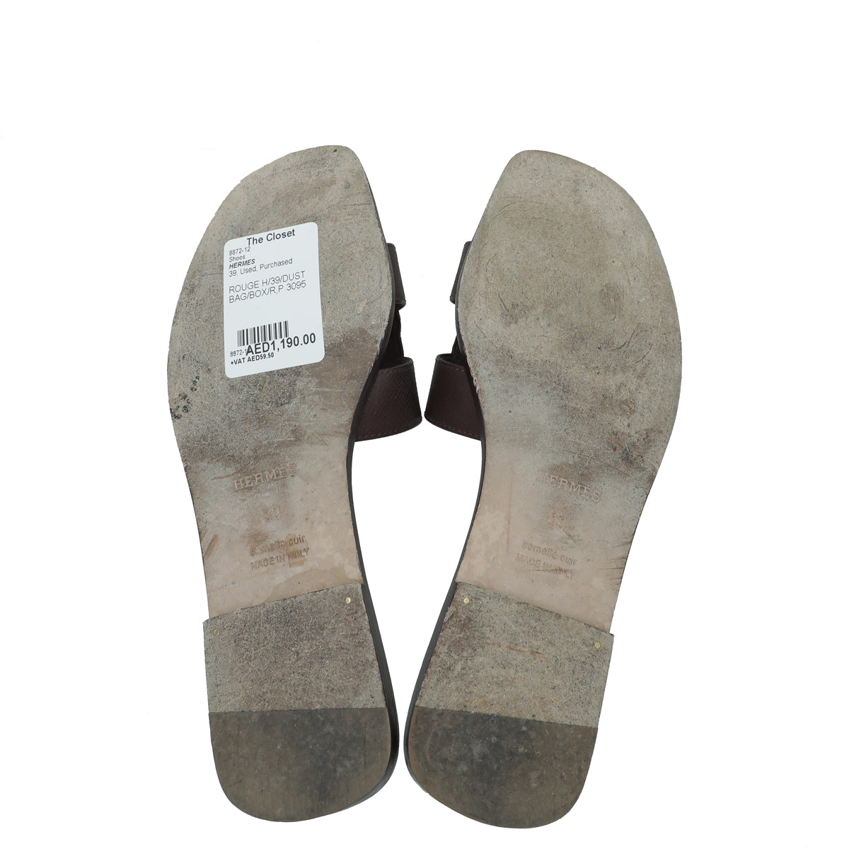 Hermes Rouge H Oran Sandal 39