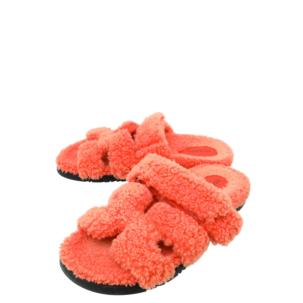 Hermes Rose Du Désert Woolskin Chypre Sandal 39