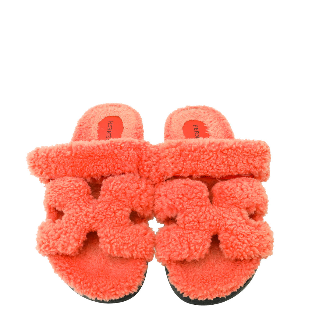 Hermes Rose Du Désert Woolskin Chypre Sandal 39