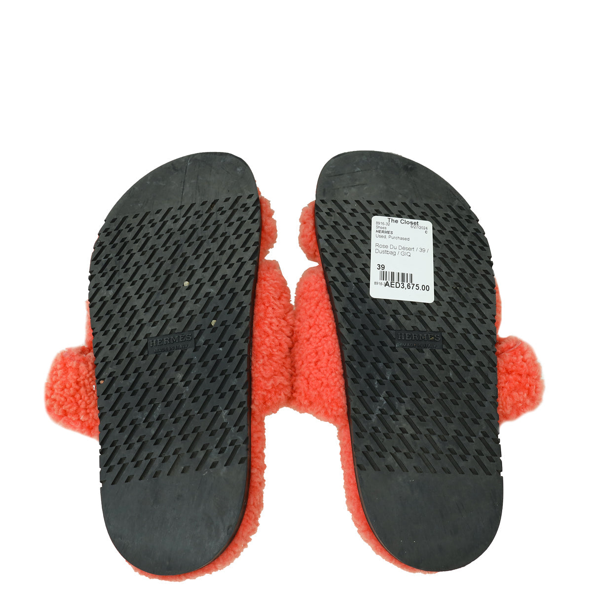 Hermes Rose Du Désert Woolskin Chypre Sandal 39