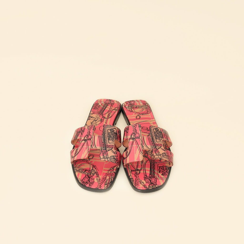 Hermes RoNoir "Brides de Gala en Desordre" Print Oran Sandals 40.5