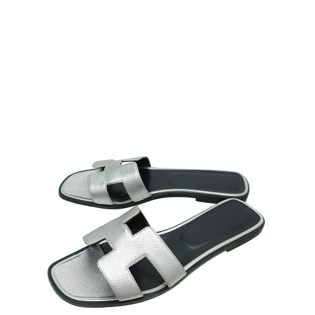 Hermes Gris Argenté Oran Sandal 40.5