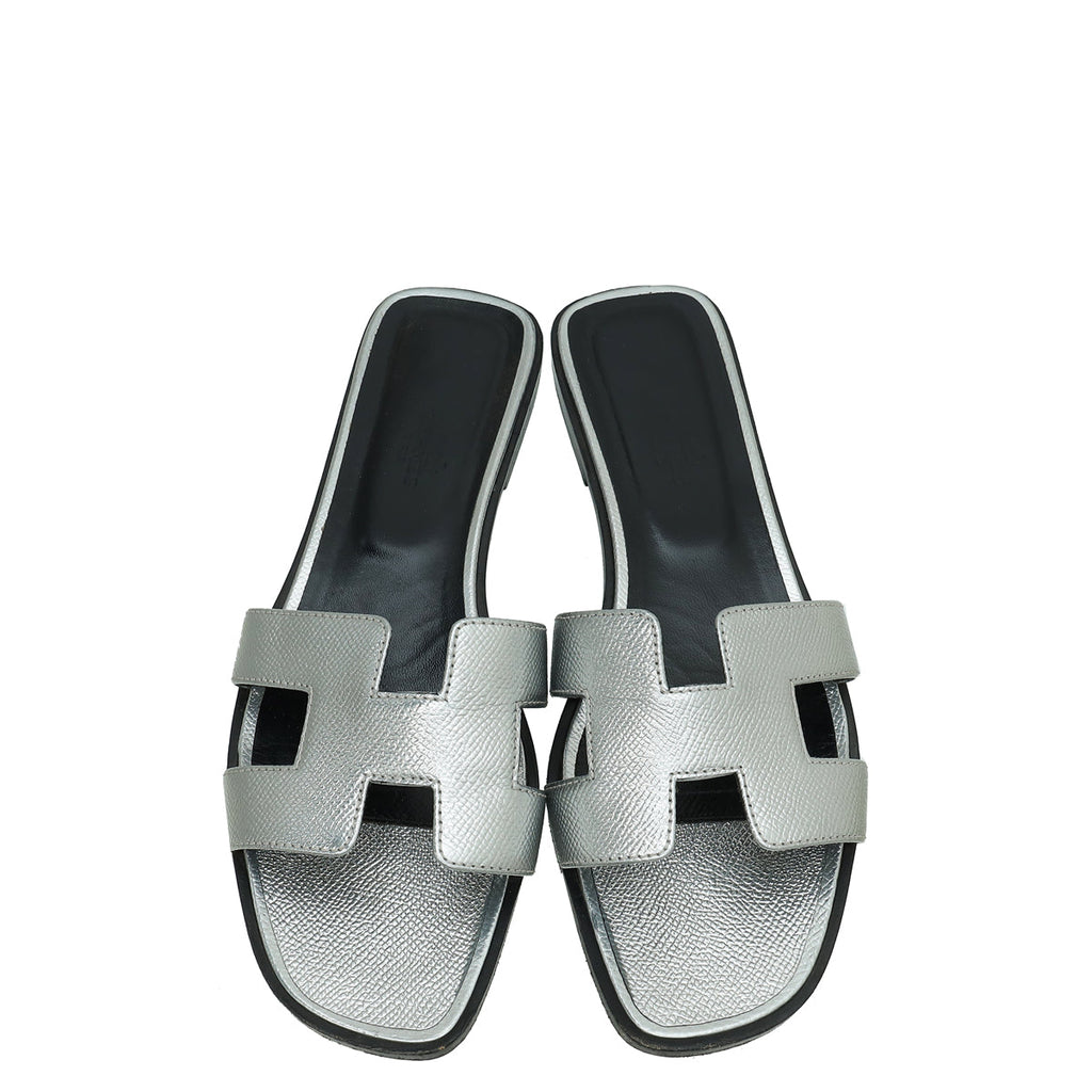 Hermes Gris Argenté Oran Sandal 40.5