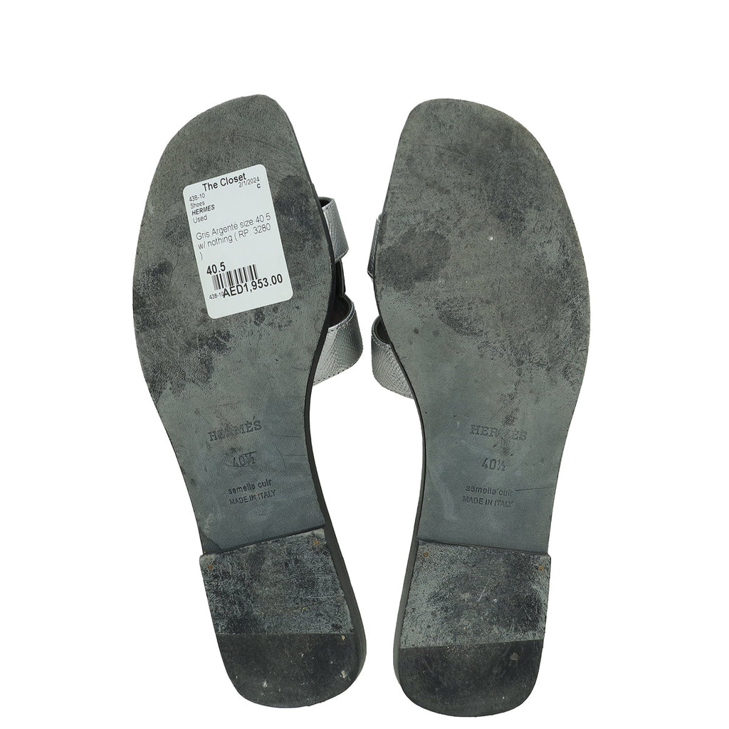 Hermes Gris Argenté Oran Sandal 40.5