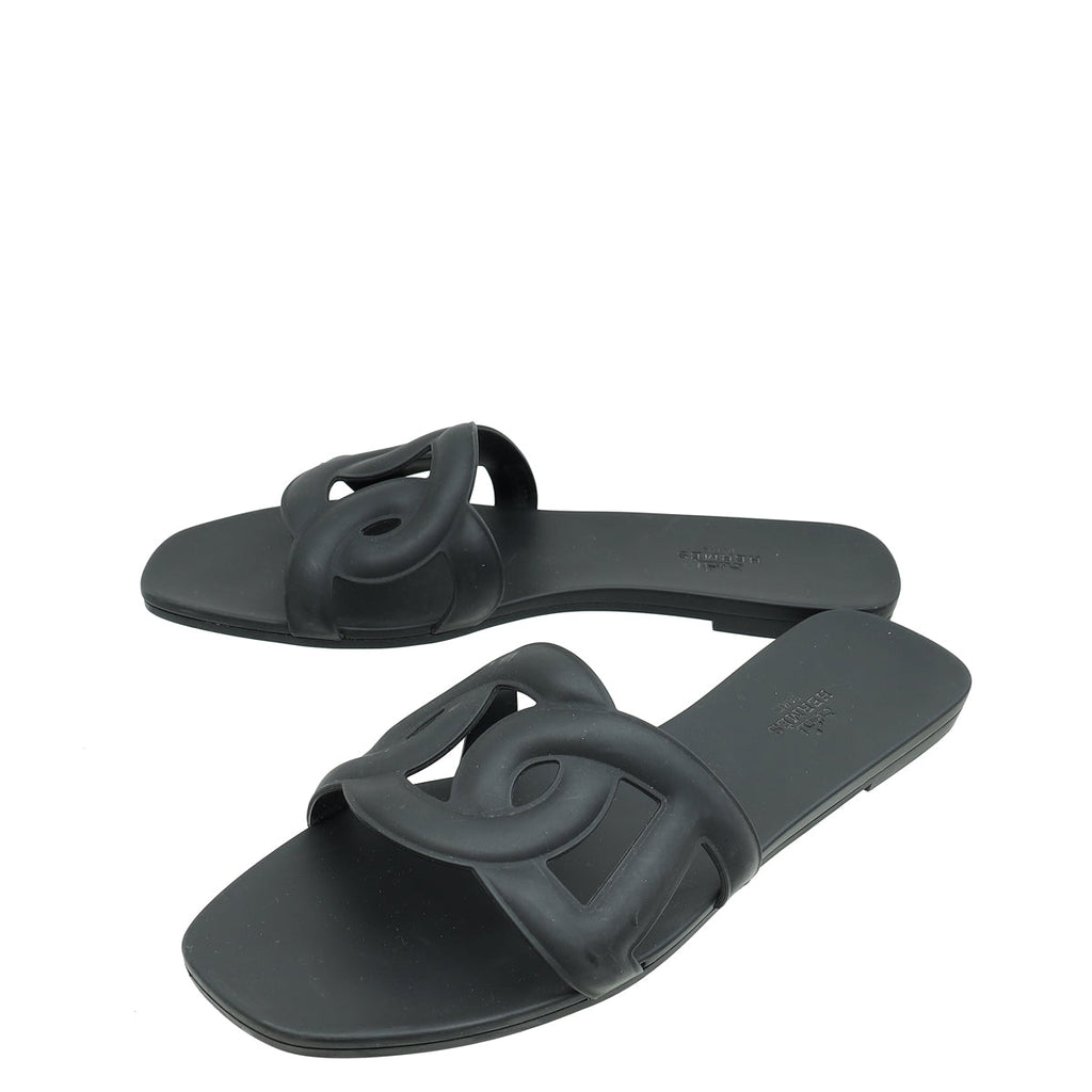Hermes Black Rubber Aloha Sandals 40