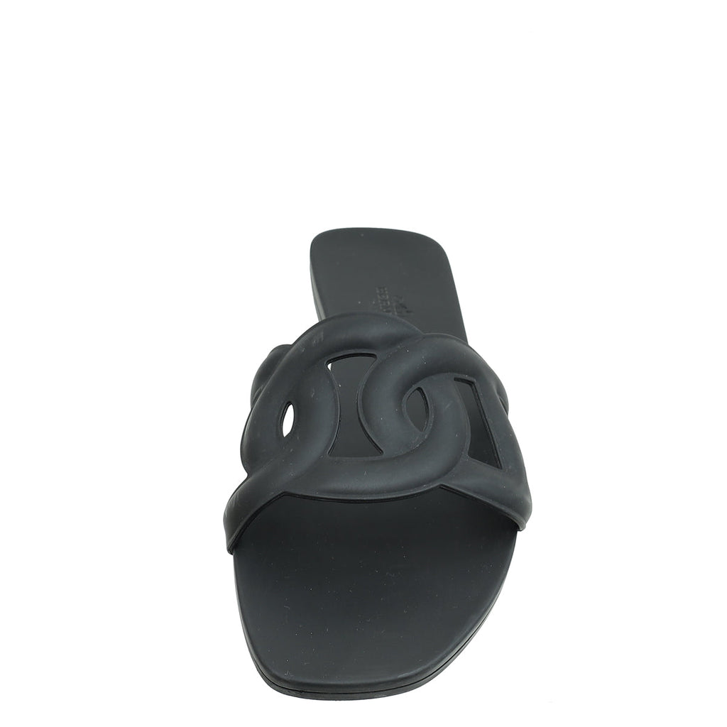 Hermes Black Rubber Aloha Sandals 40
