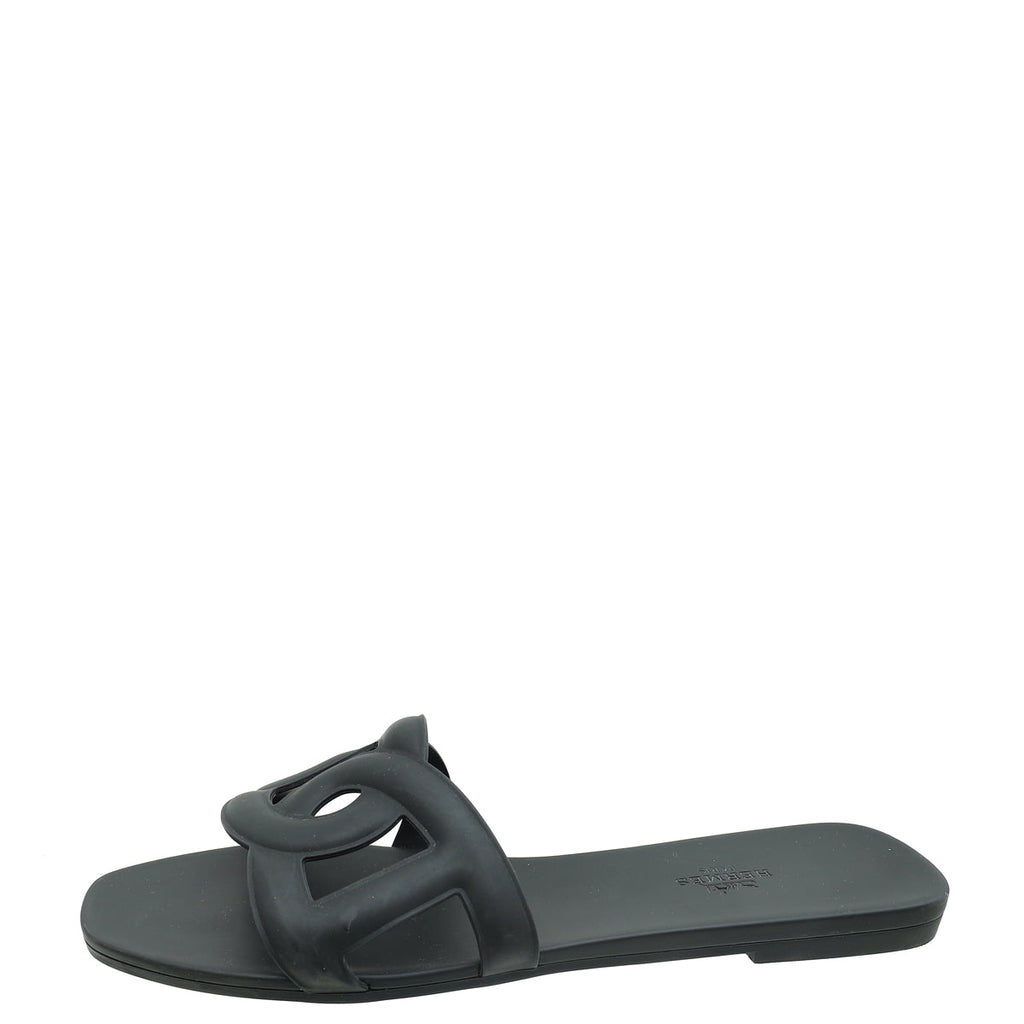 Hermes Black Rubber Aloha Sandals 40