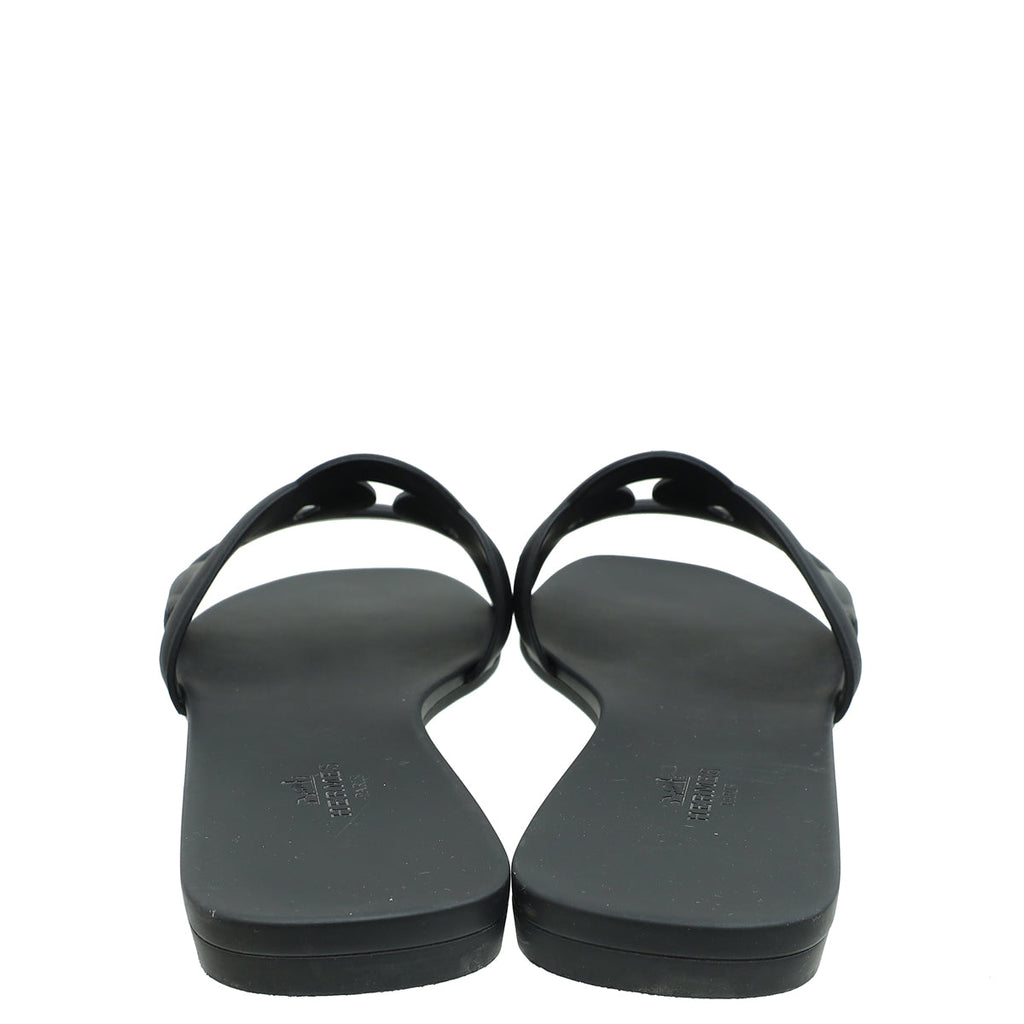 Hermes Black Rubber Aloha Sandals 40