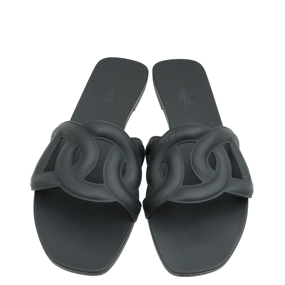 Hermes Black Rubber Aloha Sandals 40