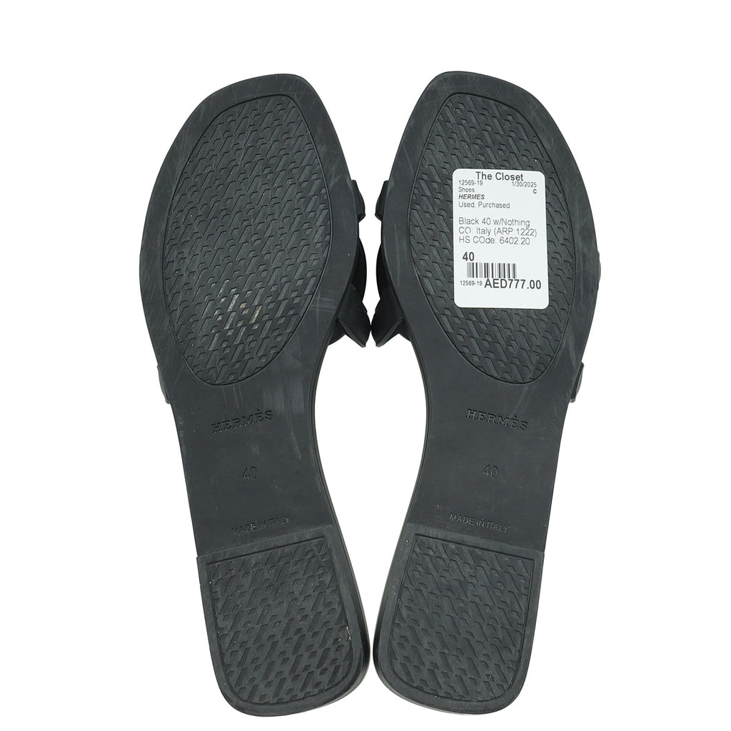 Hermes Black Rubber Aloha Sandals 40