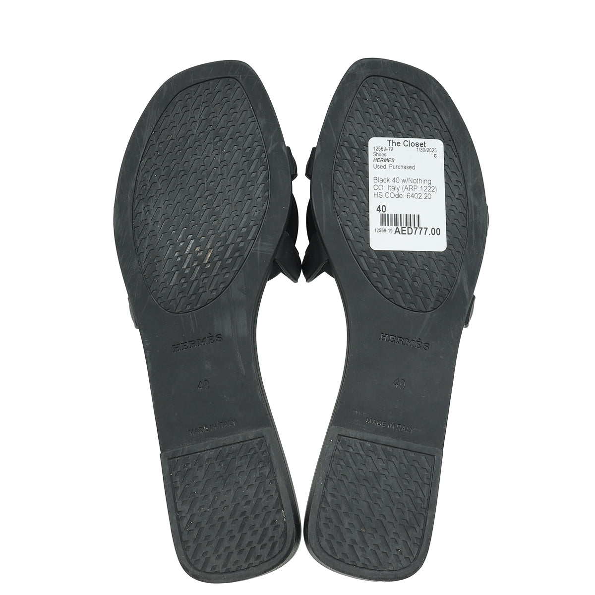 Hermes Black Rubber Aloha Sandals 40