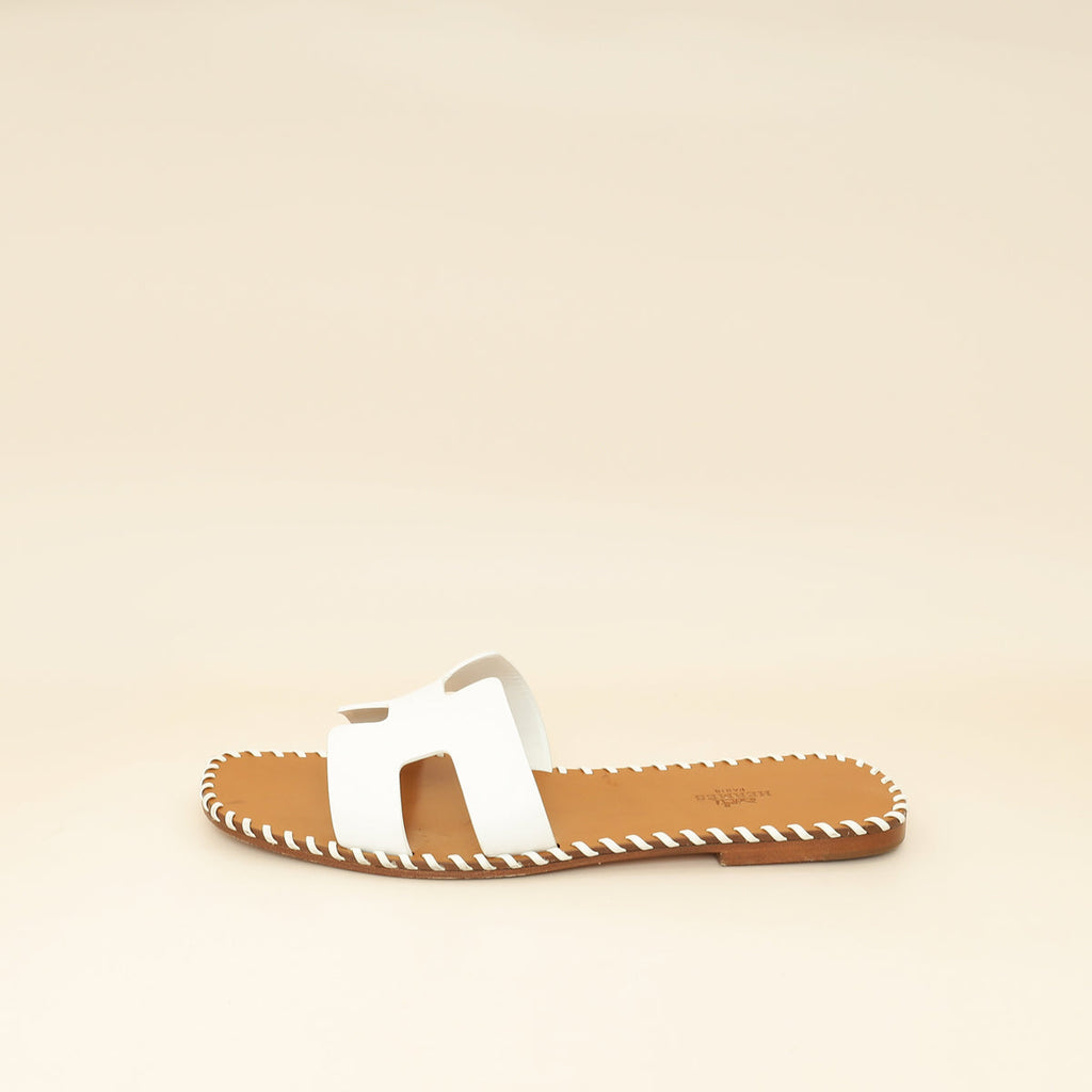 Hermes Blanc Oran Braided Sole Edge Sandal 40