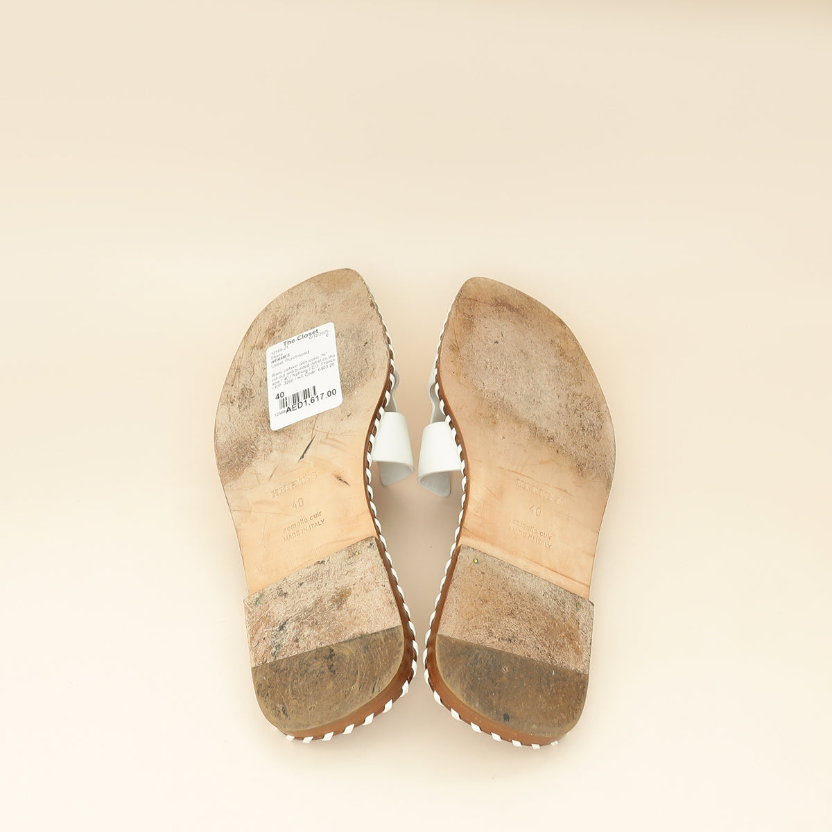 Hermes Blanc Oran Braided Sole Edge Sandal 40