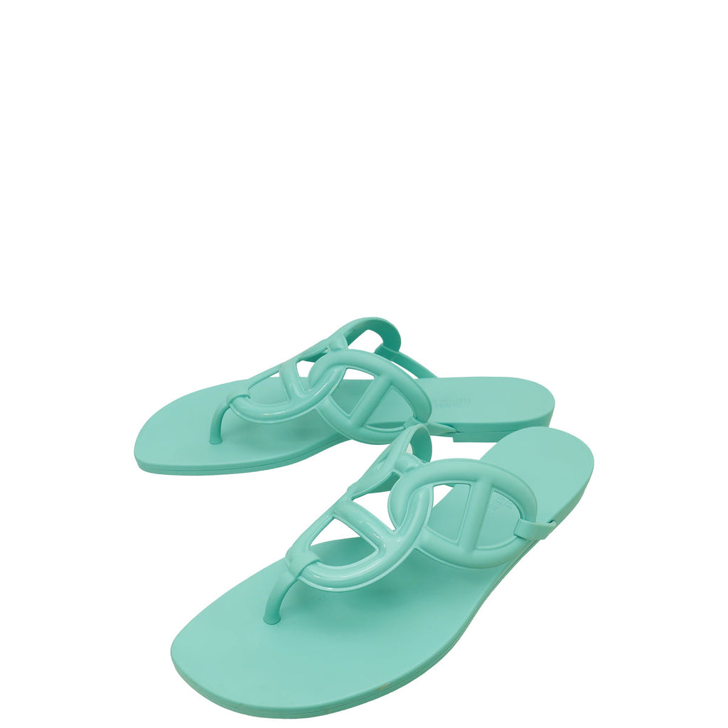 Hermes Vert Embrun Egerie Rubber Sandal 40