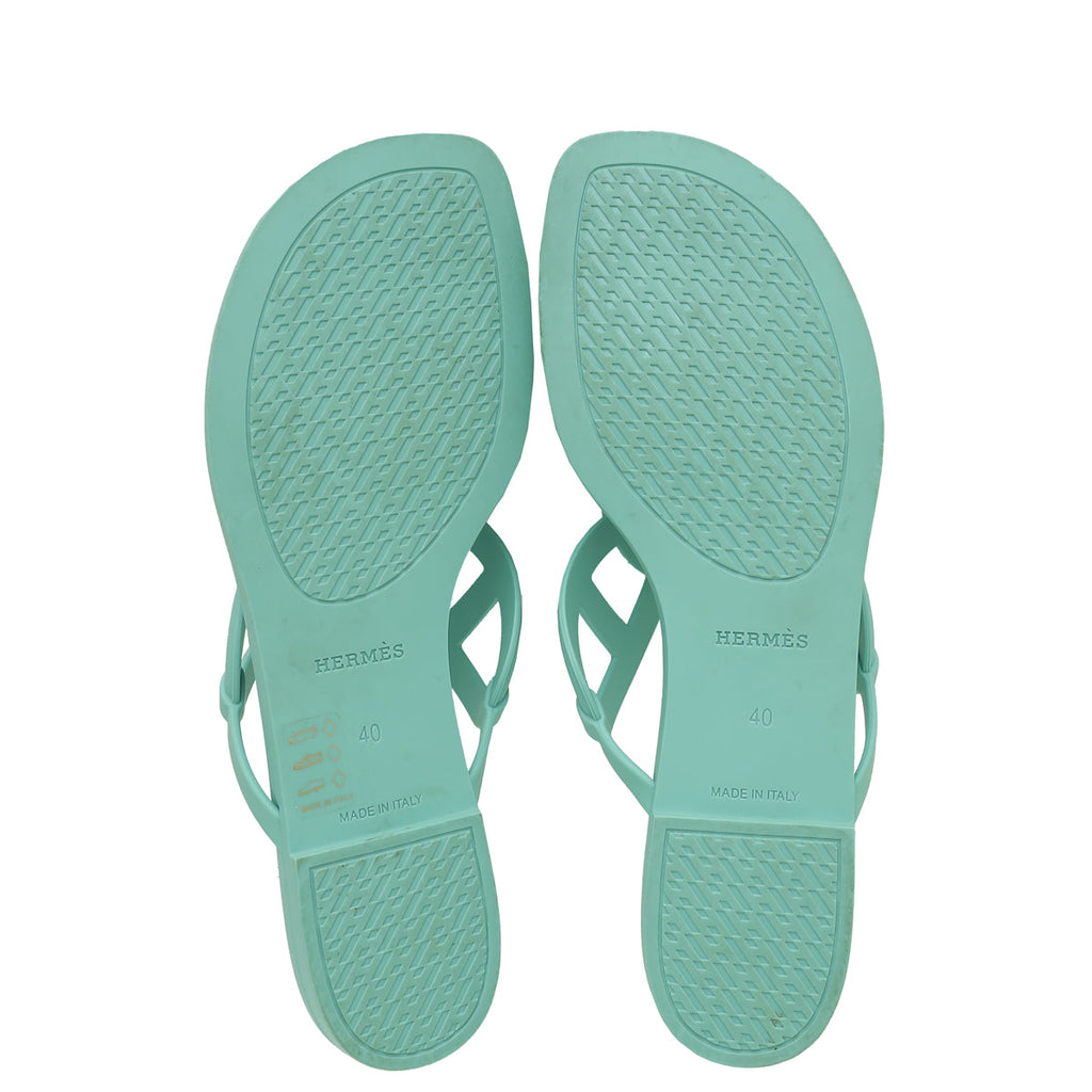 Hermes Vert Embrun Egerie Rubber Sandal 40