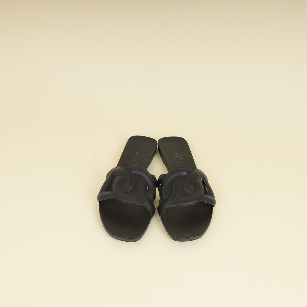 Hermes Black Aloha Sandals 40
