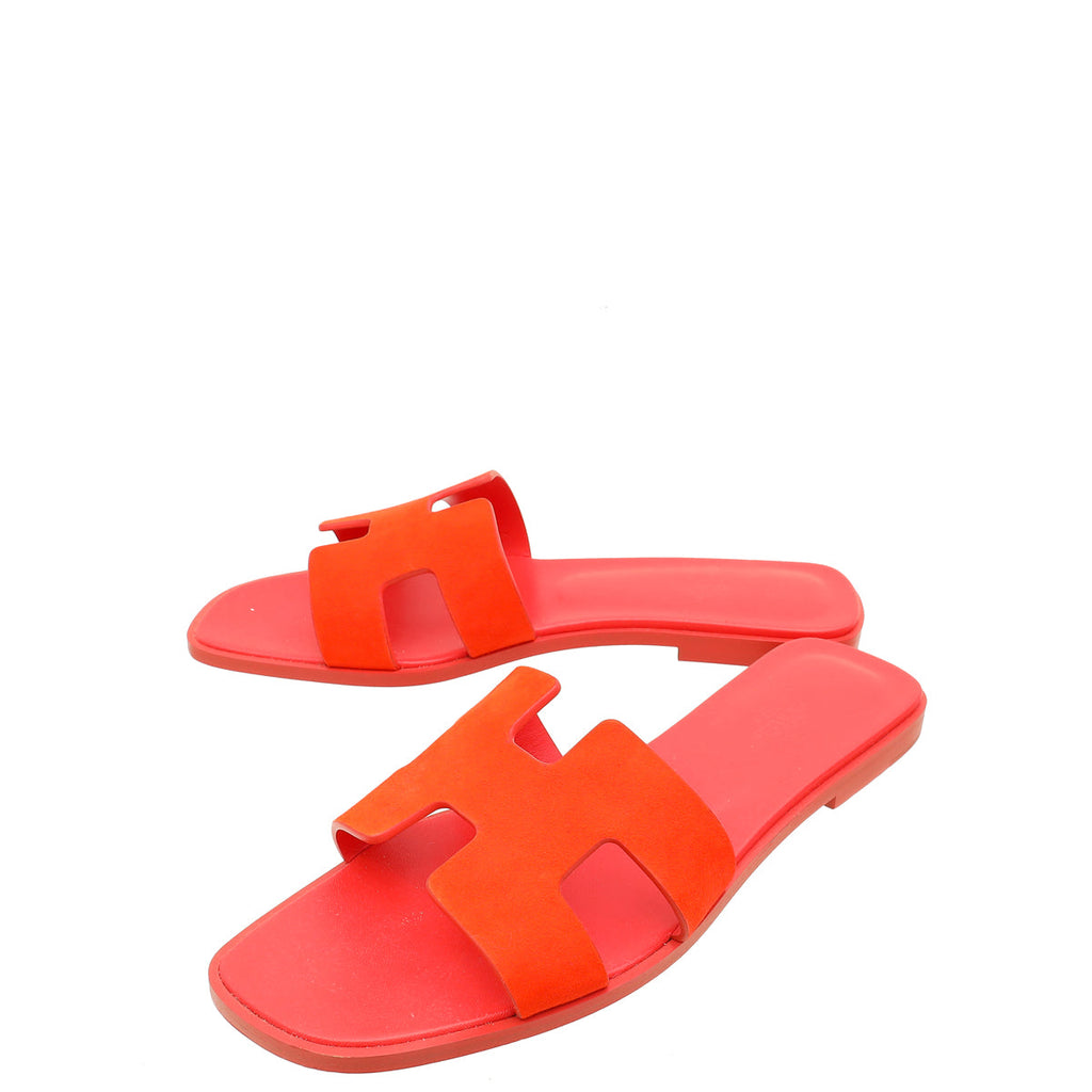 Hermes Orange Corail Suede Goatskin Oran Sandal 40