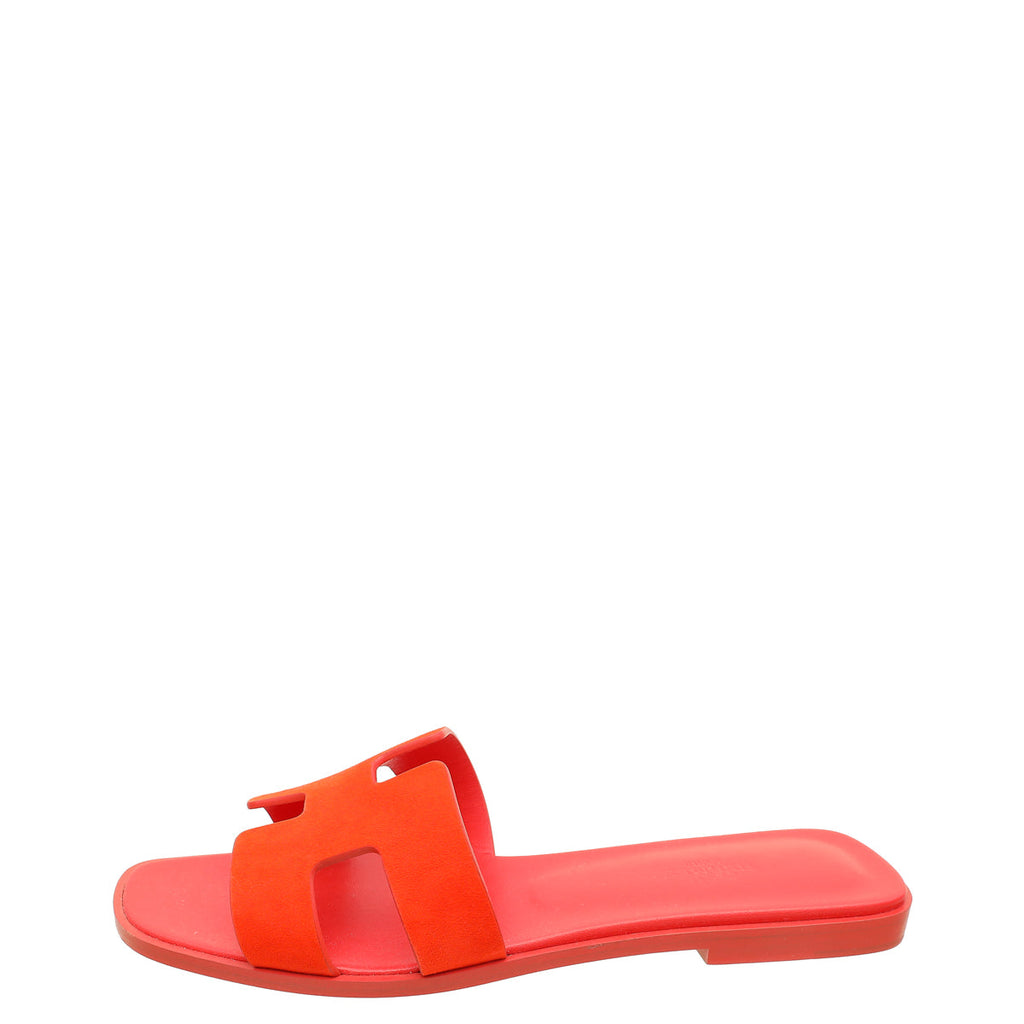 Hermes Orange Corail Suede Goatskin Oran Sandal 40