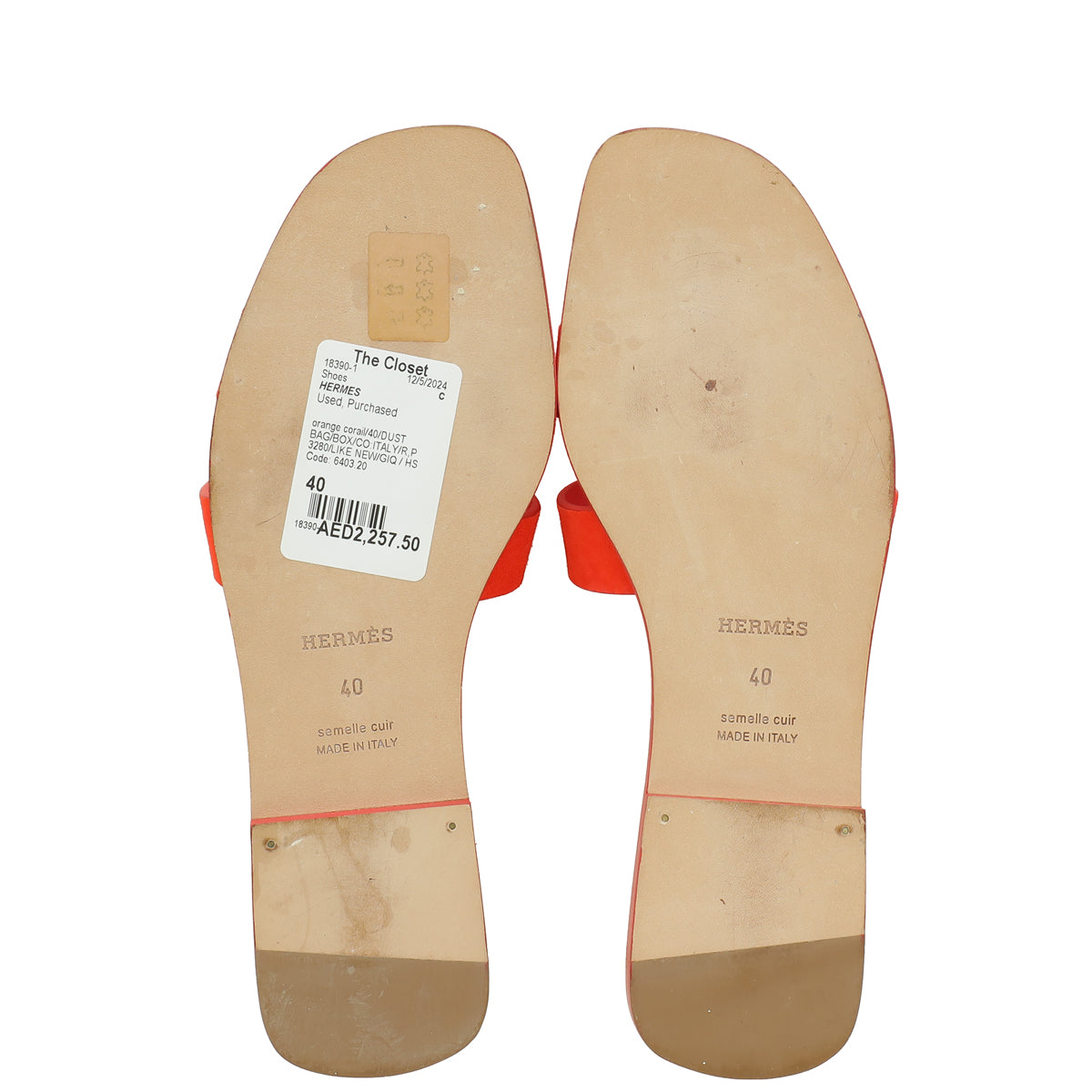 Hermes Orange Corail Suede Goatskin Oran Sandal 40