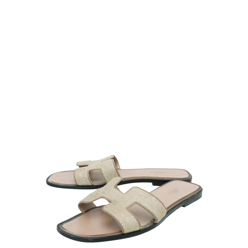 Hermes Beige Pink Oran Goatskin Crystal Detail Sandal 40