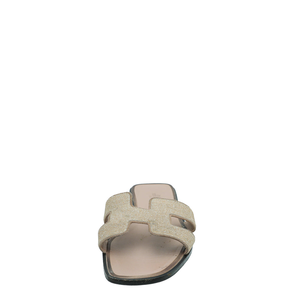 Hermes Beige Pink Oran Goatskin Crystal Detail Sandal 40