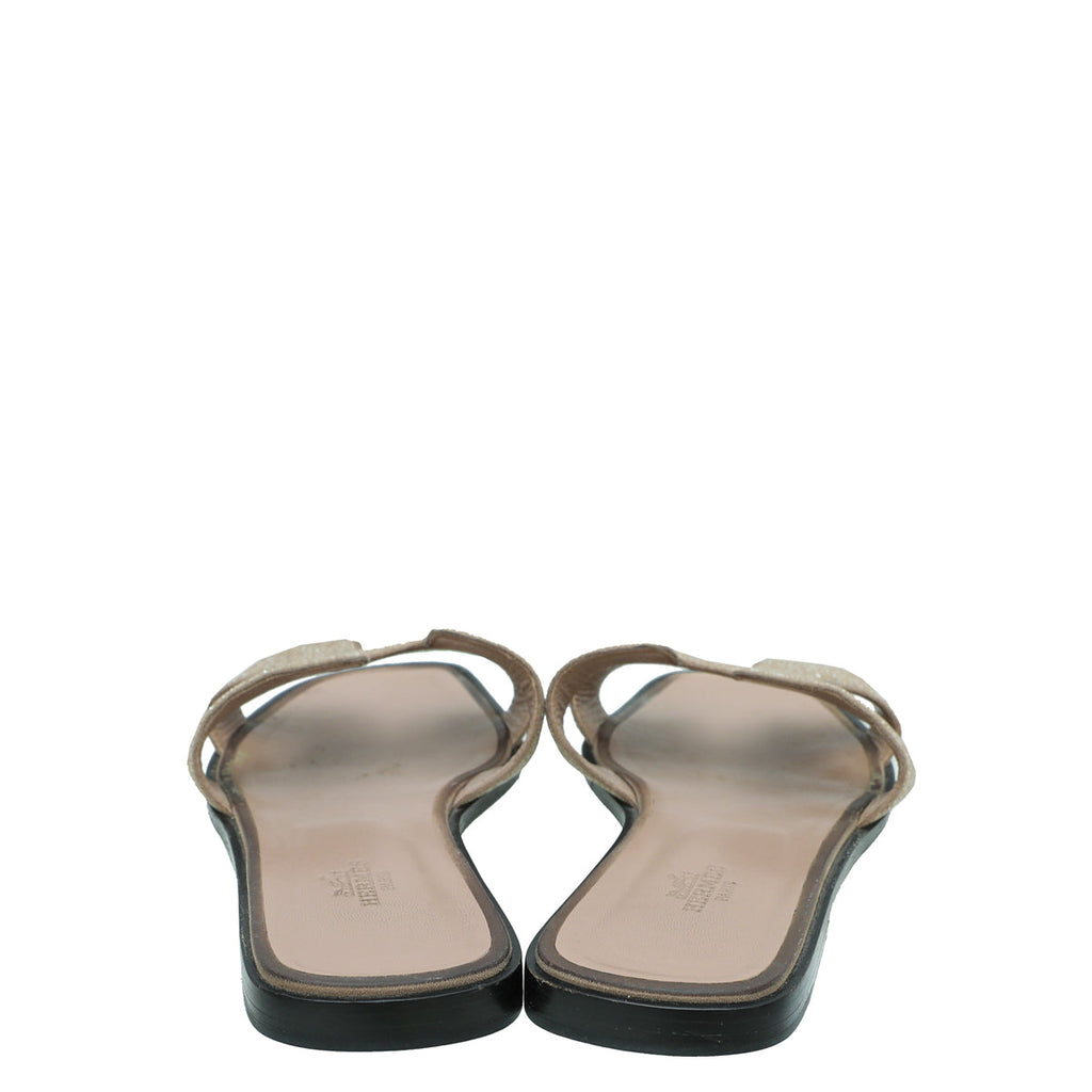 Hermes Beige Pink Oran Goatskin Crystal Detail Sandal 40