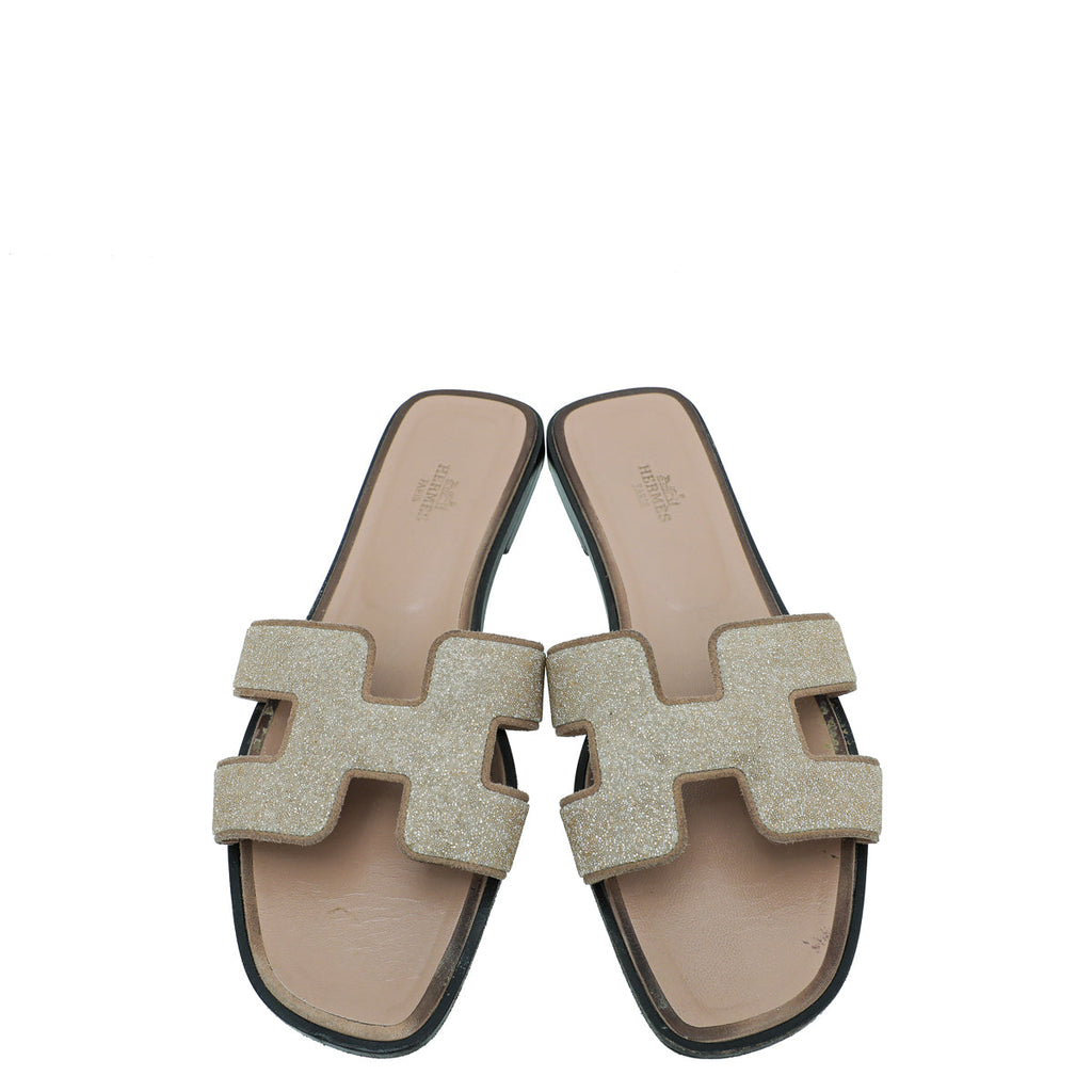 Hermes Beige Pink Oran Goatskin Crystal Detail Sandal 40
