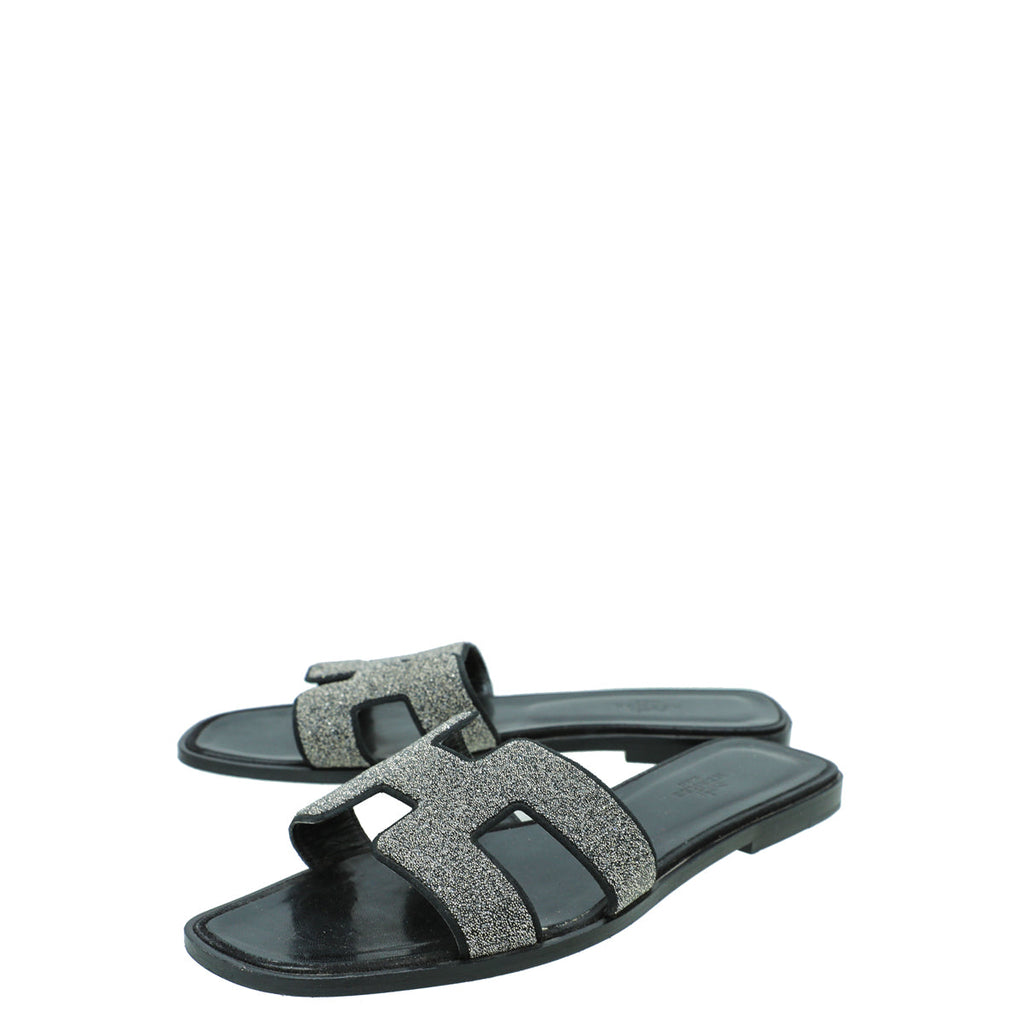 Hermes Noir Oran Goatskin Crystal Detail Sandal 40