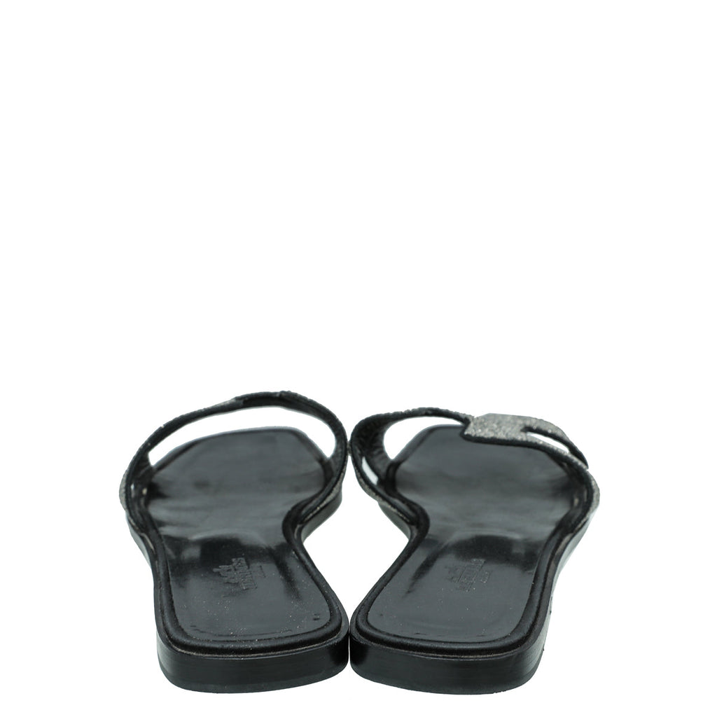 Hermes Noir Oran Goatskin Crystal Detail Sandal 40