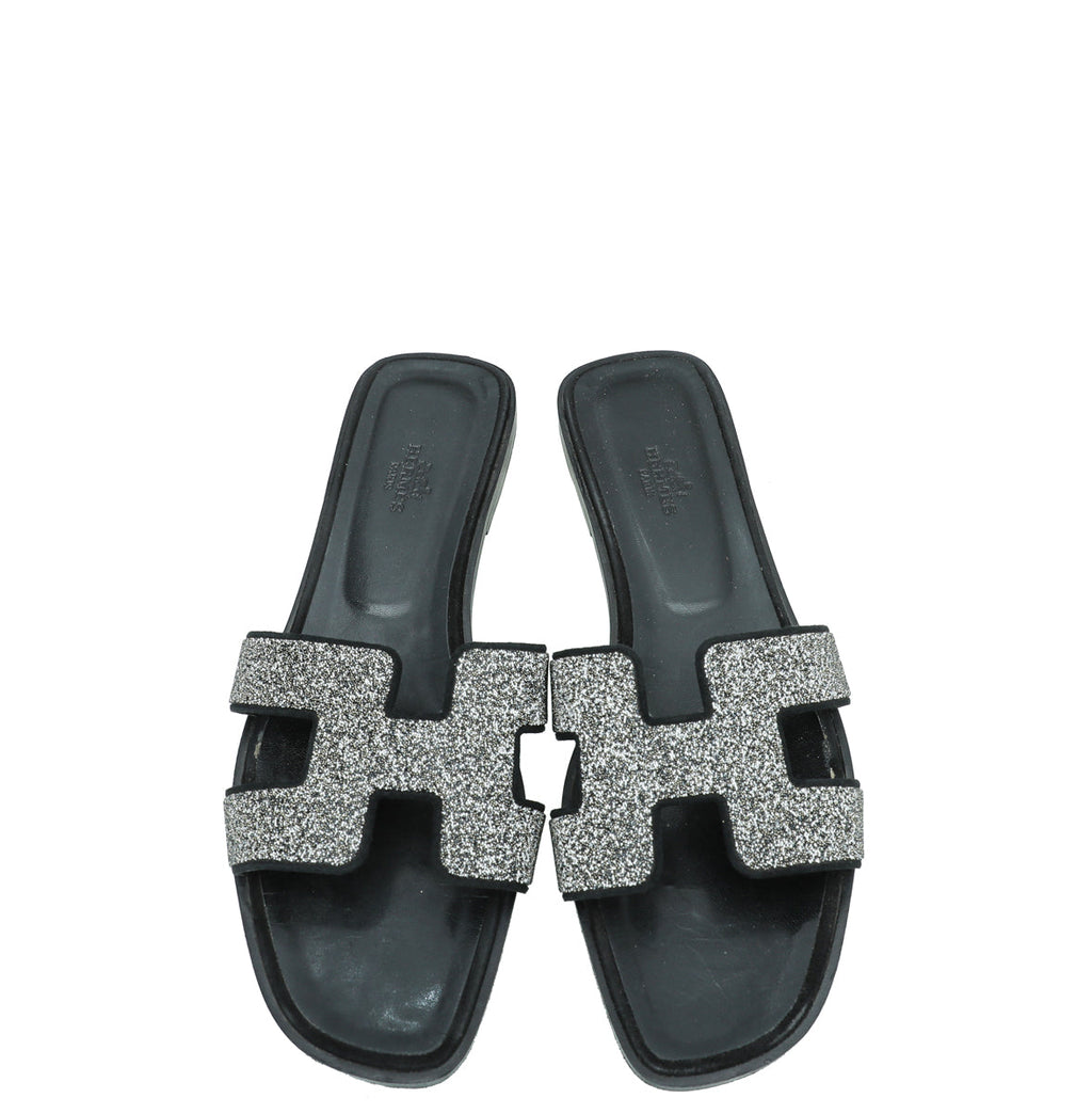 Hermes Noir Oran Goatskin Crystal Detail Sandal 40