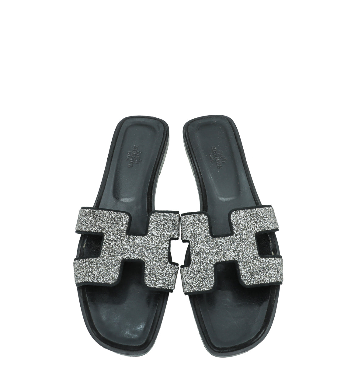 Hermes Noir Oran Goatskin Crystal Detail Sandal 40