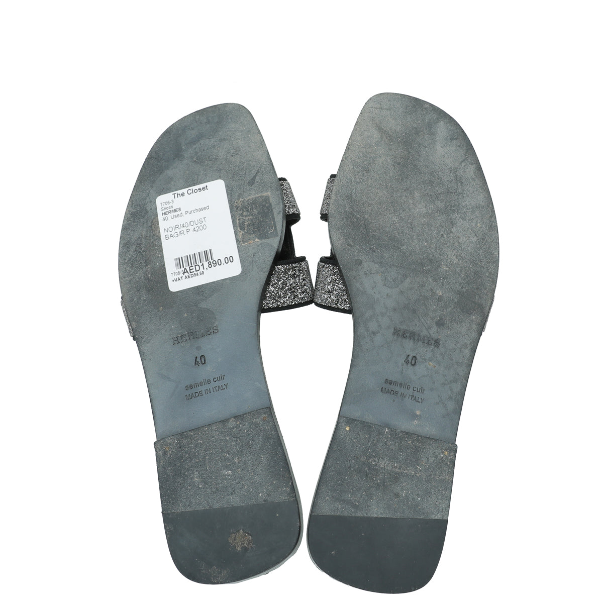 Hermes Noir Oran Goatskin Crystal Detail Sandal 40