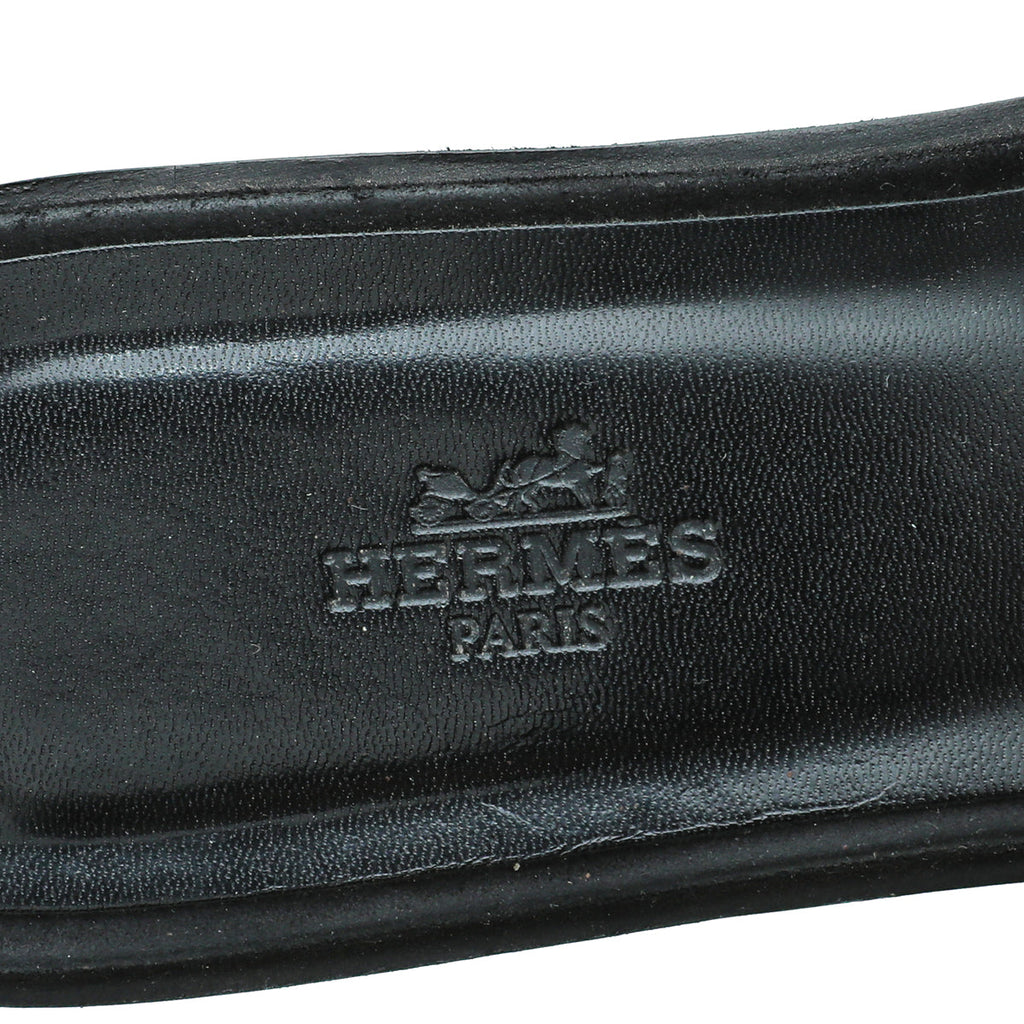 Hermes Noir Oran Goatskin Crystal Detail Sandal 40