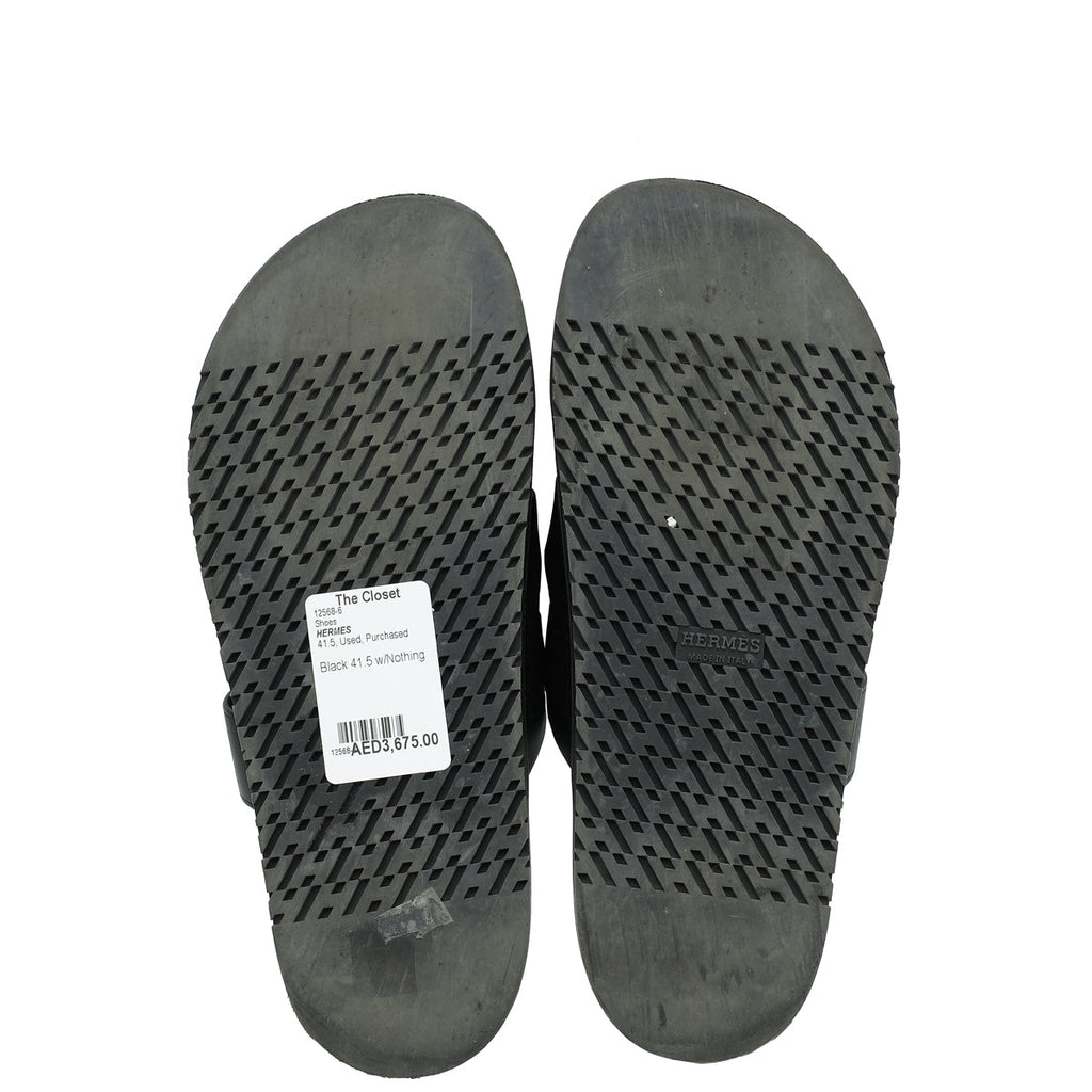 Hermes Black Chypre Sandals 41.5