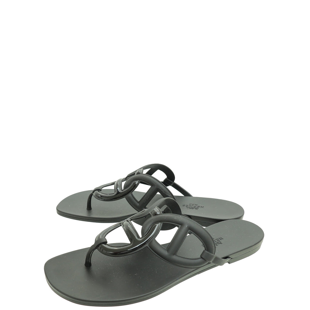Hermes Noir Rubber Egerie Sandal 41