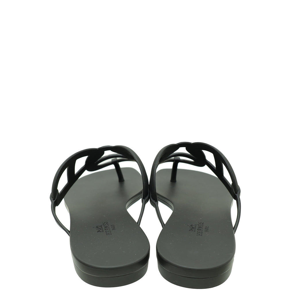 Hermes Noir Rubber Egerie Sandal 41