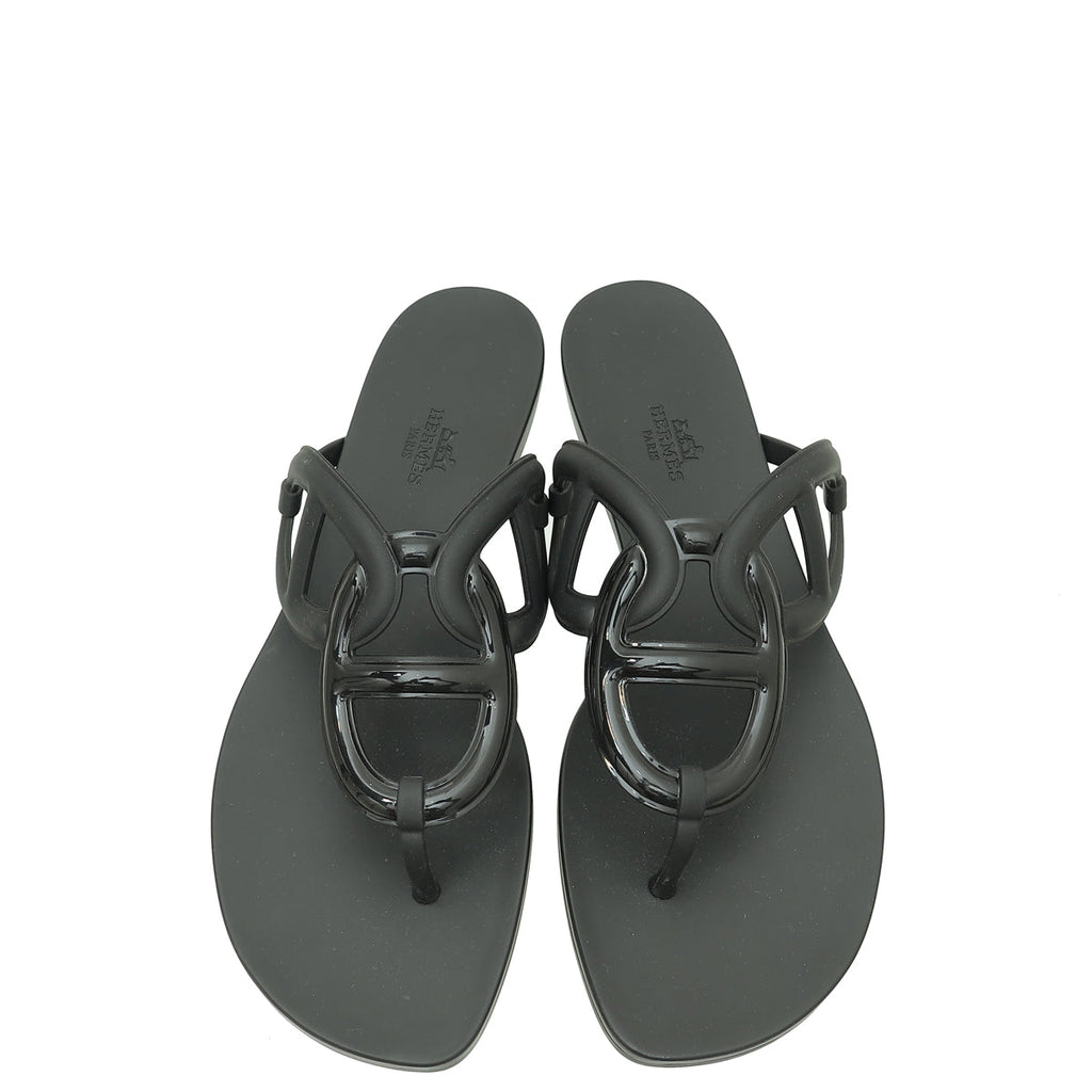 Hermes Noir Rubber Egerie Sandal 41