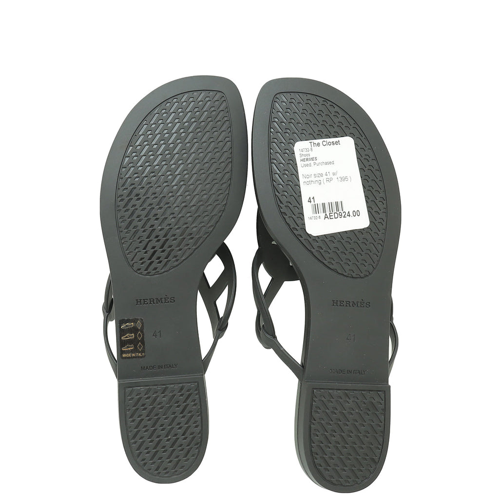 Hermes Noir Rubber Egerie Sandal 41
