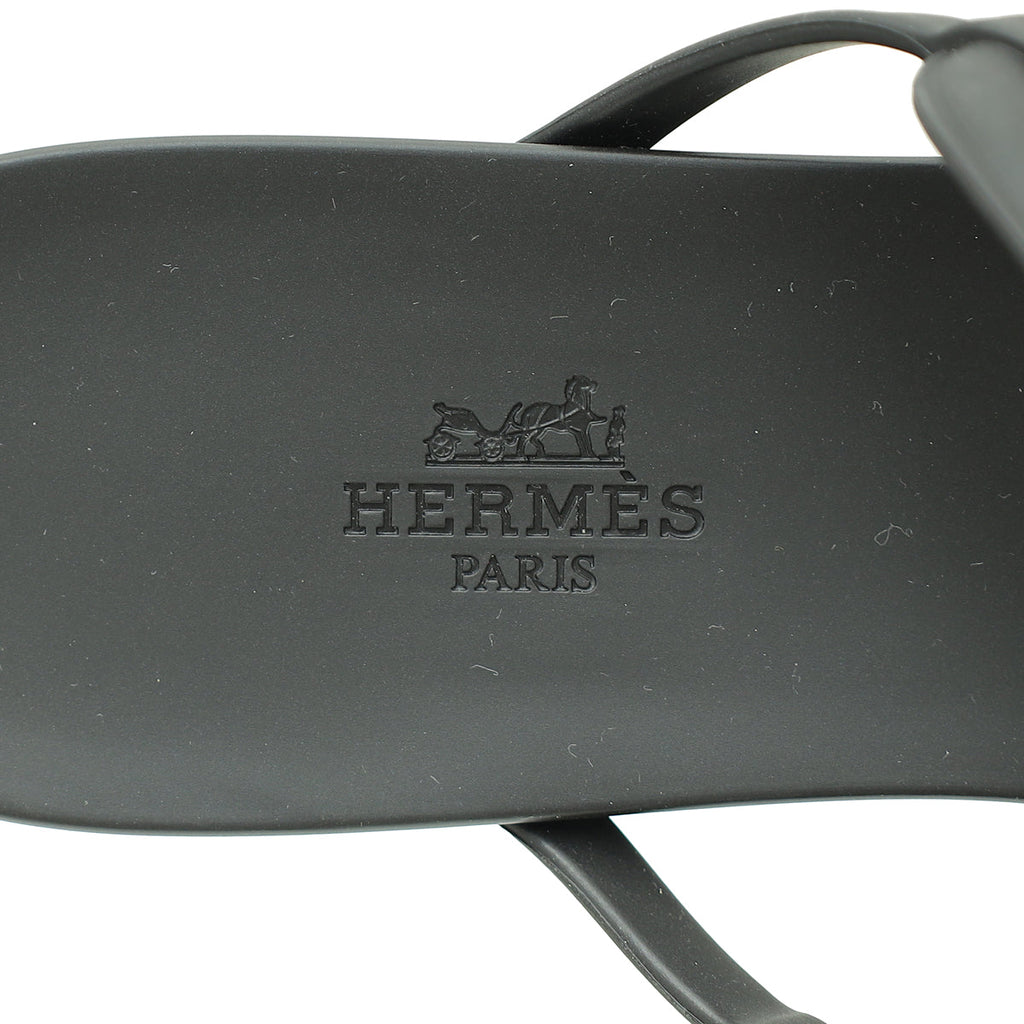 Hermes Noir Rubber Egerie Sandal 41