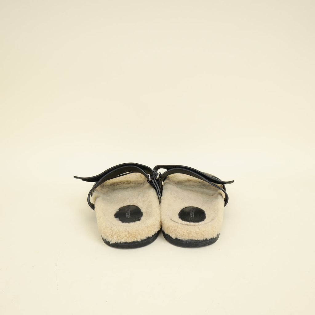 Hermes Bicolor Chypre Sandal With Shearling 42