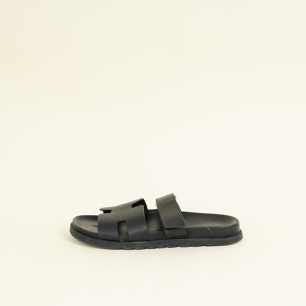 Hermes Noir Chypre Sandals 44.5