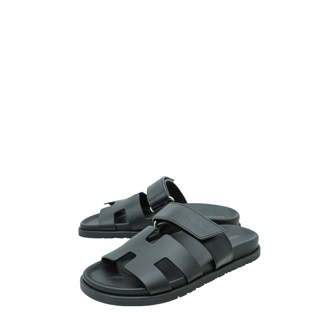 Hermes Noir Chypre Sandals 36